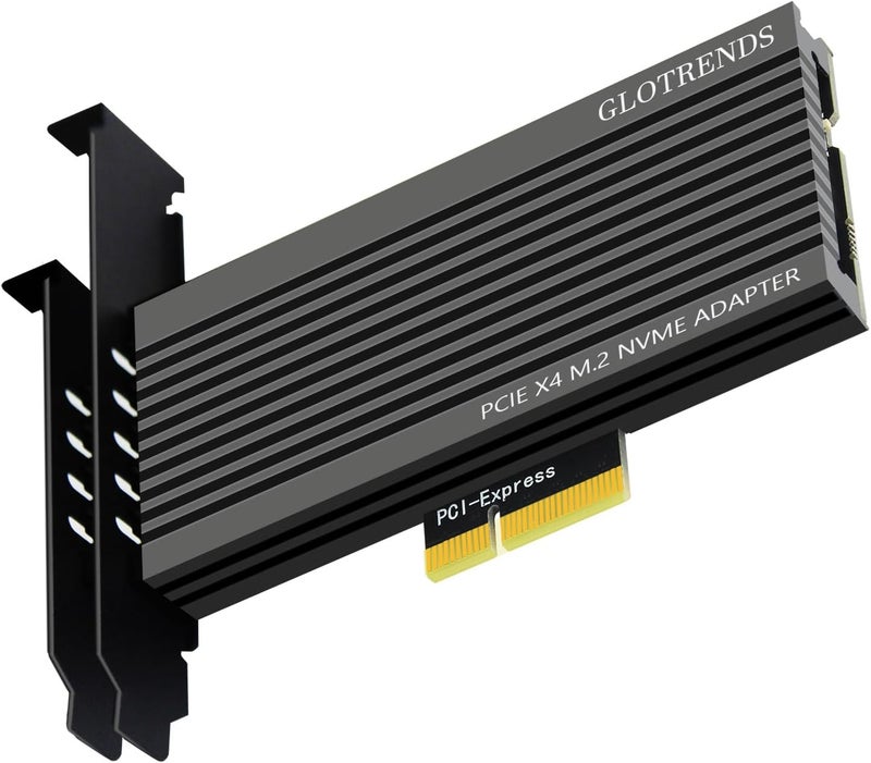 GLOTRENDS محول PA15 M.2 NVMe إلى PCIe 4.0 X4 لـ M.2 NVMe SSD، مبرد ألمنيوم كبير جداً، حامل عادي ومنخفض (أسود) - Image 1